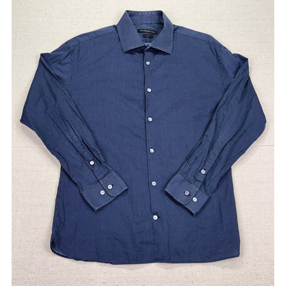 John Varvatos USA Mens 16.5 32/33 Slim Fit Navy Blue Micro Dot Button Down Shirt